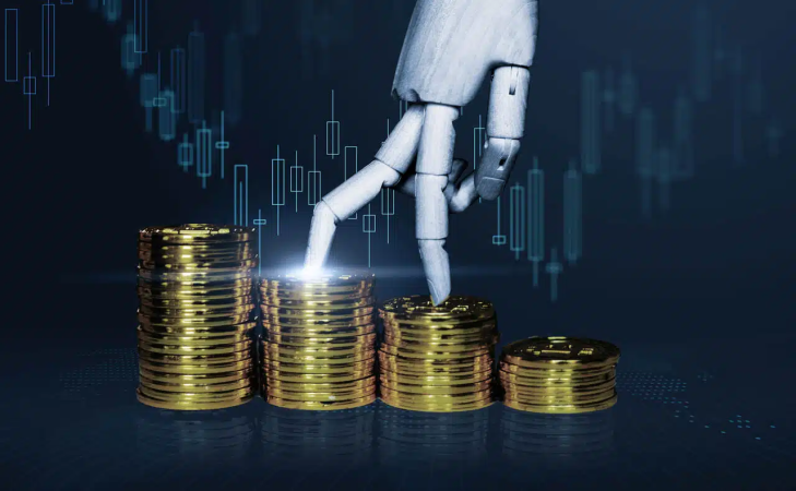 AI trading robot fingers on the crypto coins